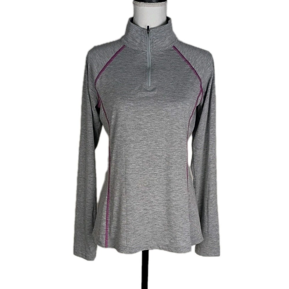 Orvis Trout Bum Sweatshirt Women S Gray Pink Stitching 1/4 Zip Mock Neck